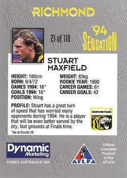 1994 AFL Sensation #21 Stuart Maxfield Back